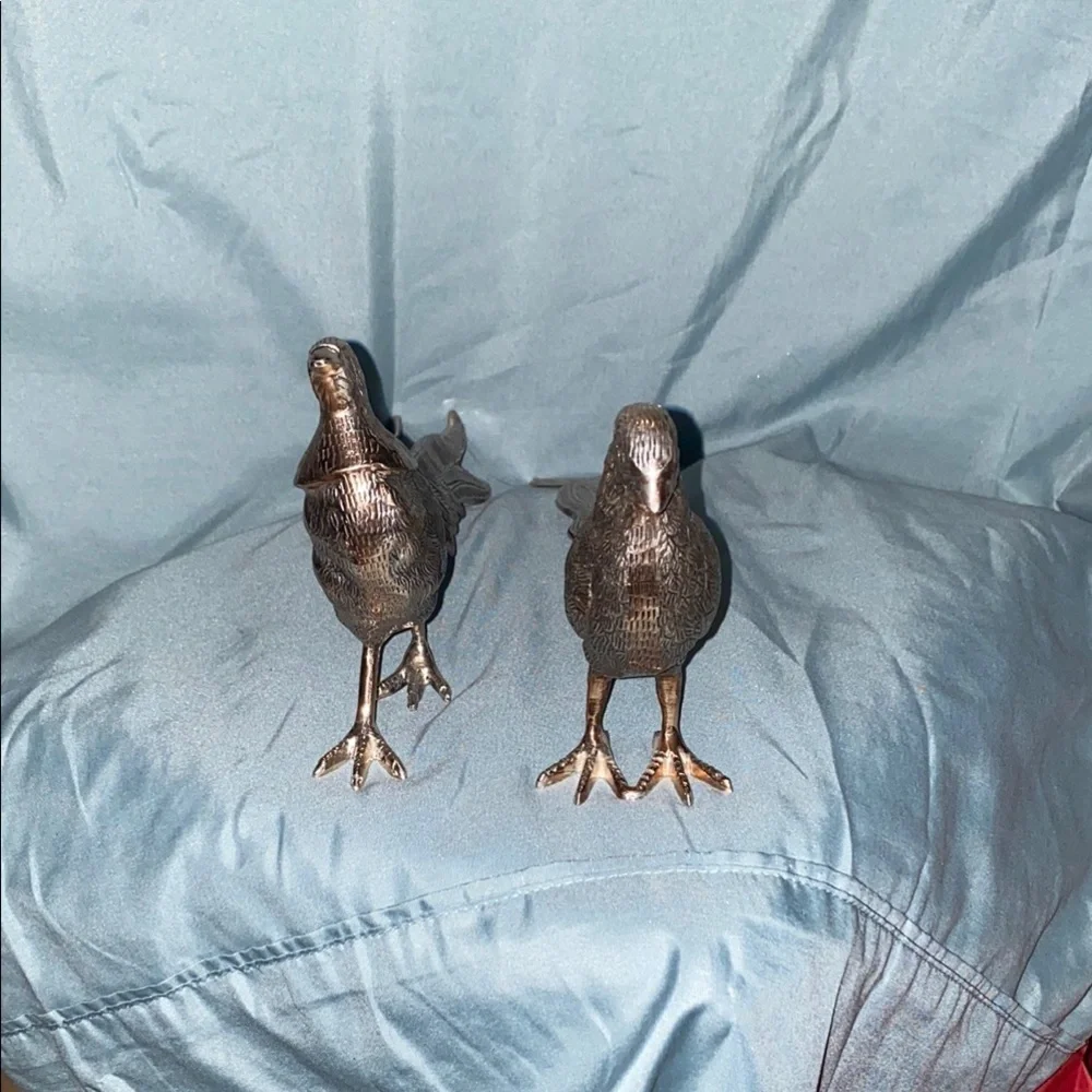 Vintage Lacquered Brass Silver finish Pheasant and  Japanese Peacock Bird Fig - Picture 2 of 10